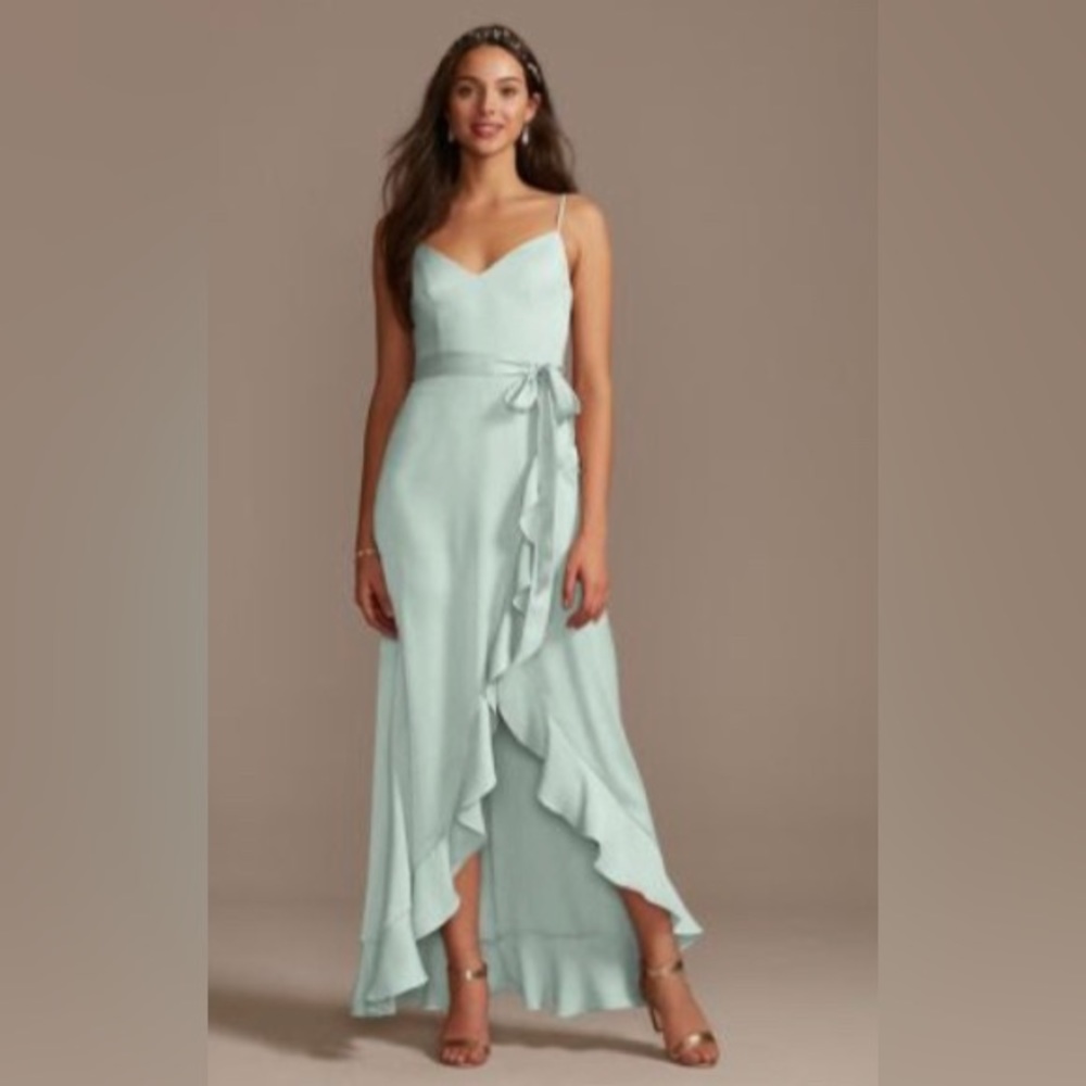 David’s Bridal Dusty Sage Gown with Bow size 4